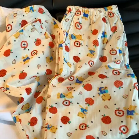 新品！a类纯棉双层纱布A类全棉双层纱睡裤可爱卡通家居可外穿～商品大图