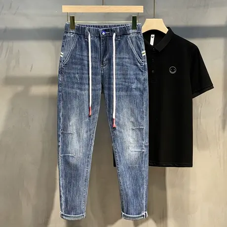 2023春秋装新款男士直筒牛仔裤 韩版修身休闲牛仔长裤男潮九分裤图片