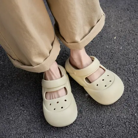 玛丽珍洞洞鞋女2025夏季新款网红外穿厚底防滑沙滩包头两穿凉拖鞋图片