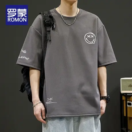 罗蒙男士短袖t恤夏季2025新款冰丝半袖男款胖子加肥加大码上衣服商品大图