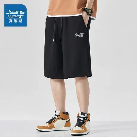 JR真维斯2024新款男士纯棉抽绳印花时尚裤子下装休闲针织五分裤图片