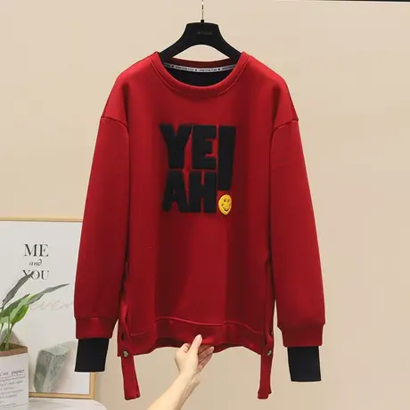 2023秋季新款简约印花字母圆领长袖加绒卫衣休闲宽松洋气百搭上衣商品大图