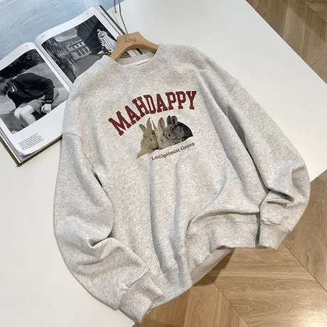 欧美潮牌vintage无帽套头卫衣女秋季宽松原宿风街头oversize上衣商品大图