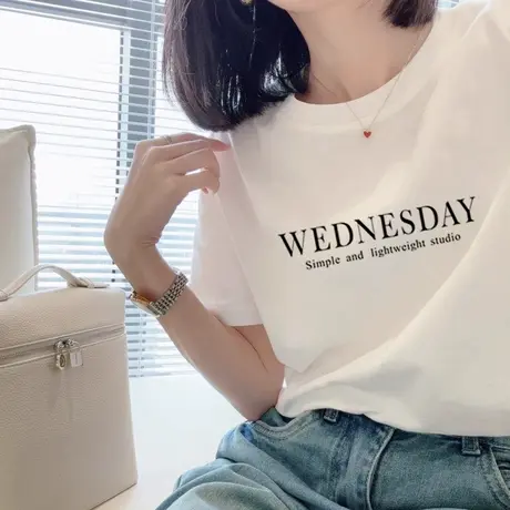 韩版正肩小众短袖t恤女2025新款设计感时尚百搭洋气夏季白色上衣商品大图