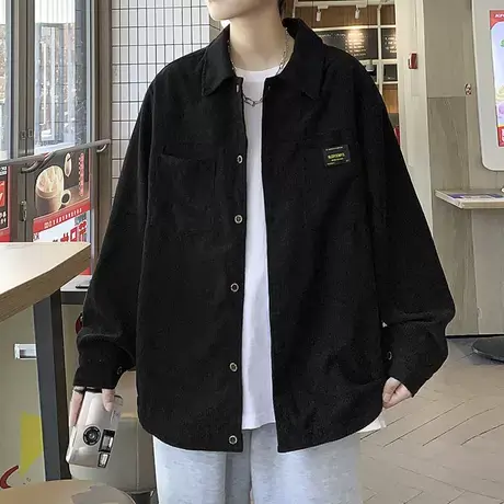 春秋季灯芯绒夹克外套男日系复古宽松学生百搭潮流港风长袖衬衫男商品大图