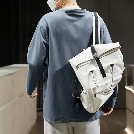 唐狮口袋长袖t恤男士春秋宽松纯棉潮打底衫圆领青春休闲流行上衣商品大图