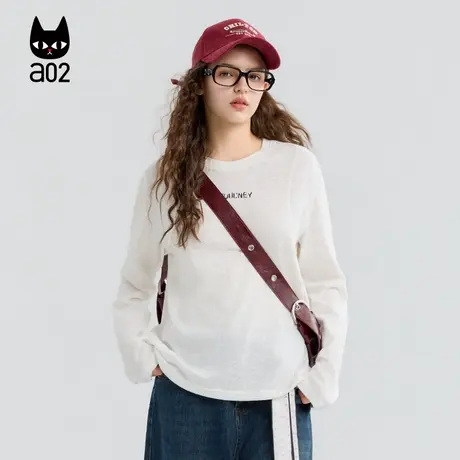 a02宽松多色长袖T恤女2025新款秋季简约慵懒松弛感打底衫上衣商品大图