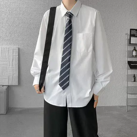 dk制服男全套纯白衬衫男长袖领带日系学生休闲百搭jk衬衣套装班服商品大图