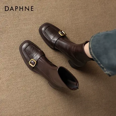 达芙妮短靴女2026新款切尔西瘦瘦靴冬季加绒皮鞋粗跟马丁靴子高跟图片