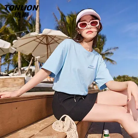 唐狮官方纯棉宽松短袖t恤女2026新款夏季女士休闲圆领半袖上衣VB图片