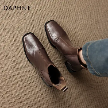 达芙妮法式短靴女2026新款冬方头粗跟瘦瘦靴皮鞋马丁靴切尔西靴子商品大图