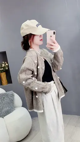 温柔风软糯毛衣开衫女春秋2023年新款宽松洋气设计感针织外套上衣图片