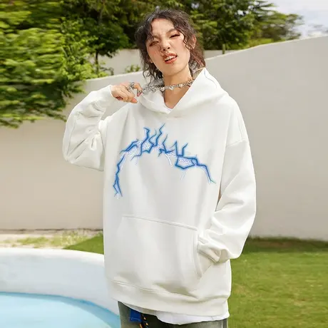 Nuthink美式街头直喷闪电连帽卫衣潮牌冬季男潮2023新款外套帽衫商品大图