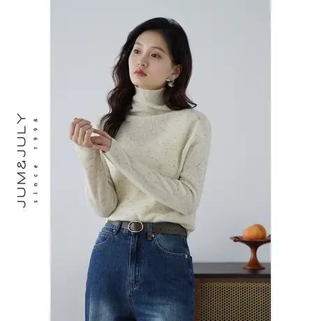 嘉茱莉2023秋冬新款1OO羊毛高领毛衣女短款套头针织上衣慵懒风商品大图