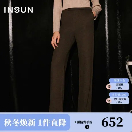 恩裳COVER2023冬装新款醋酸羊毛混纺斜纹肌理保暖垂坠抗皱直筒裤商品大图