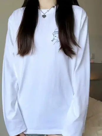 白色中长款内搭打底衫女秋冬季加绒长袖t恤时尚洋气时髦欧货上衣商品大图
