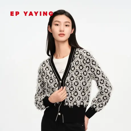 [小香风]EP雅莹女装 美利奴羊毛 复古提花针织开衫 商场同款9115A商品大图