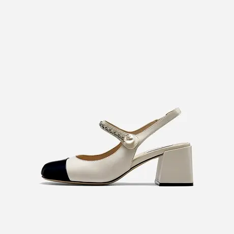 【Melody系列】Nine West/玖熙法式玛丽珍女鞋羊皮粗高跟包头凉鞋图片