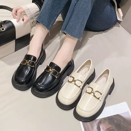 复古英伦风小皮鞋女松糕厚底2023新款日系百搭配裙子增高乐福单鞋商品大图