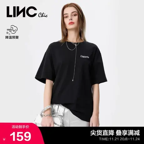 LINCCHIC金羽杰T恤休闲百搭图案印花圆领短袖女t恤夏S222TS511商品大图
