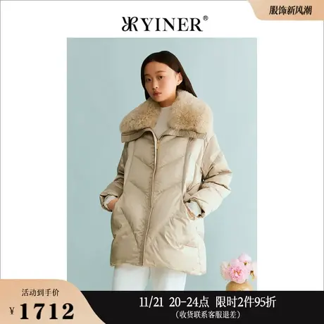 YINER音儿线上专选女装2023冬季羊毛领长款保暖轻盈羽绒服商品大图