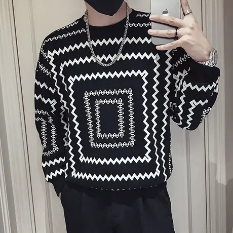 春秋季男卫衣波浪条纹长袖打底衫潮牌潮流网红学生青少年ins外套商品大图