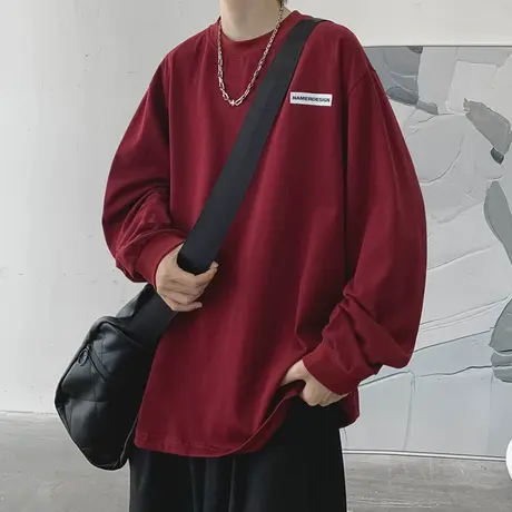 纯棉长袖t恤男打底新款休闲宽松情侣百搭春秋季上衣oversize潮流商品大图