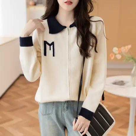 2023秋装女士新款韩版宽松外套开衫毛衣上衣针织衫拉链字母百搭女商品大图