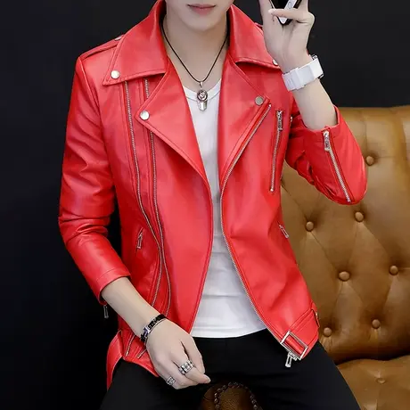 男士个性帅气机车PU皮衣外套春秋季韩版翻领夹克衫修身帅气秋装潮商品大图