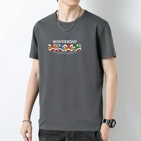 莫代尔夏季t恤男短袖2025新款冰丝冰感半袖打底衫国潮印花上衣服商品大图