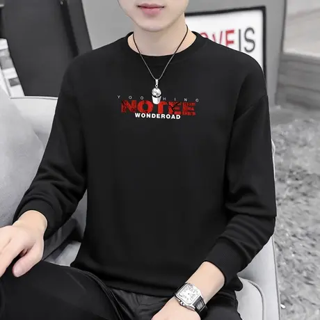 秋季卫衣男ins套头宽松潮流百搭圆领黑色春秋款无帽衫秋冬款长袖商品大图