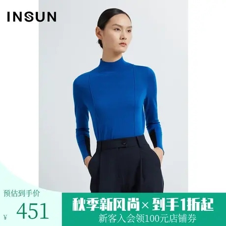 恩裳商场同款2022冬季时尚纯色克莱因蓝显白打底针织衫商品大图