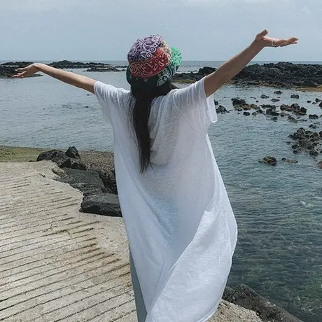 纯诗曼夏装新款竹节棉前短后长T恤宽松大码时尚休闲体恤衫上衣潮商品大图