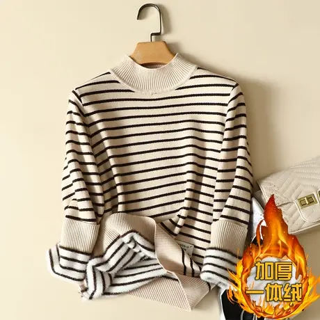 半高领加绒毛衣女加厚一体绒宽松外穿秋冬2023新款保暖针织打底衫商品大图