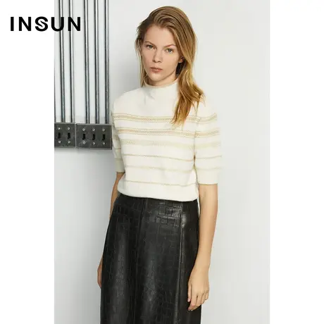 INSUN恩裳冬季立体绞花纯羊绒毛针织衫商品大图