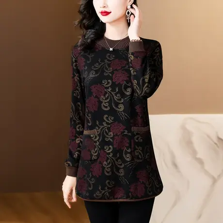 冬季加绒打底衫女2024新款时尚洋气中老年妈妈装大码胖MM内搭女装图片