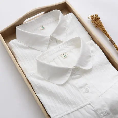 春秋日系小清晰文艺纯棉白衬衫女学生职业工作装百搭修身打底衬衣商品大图