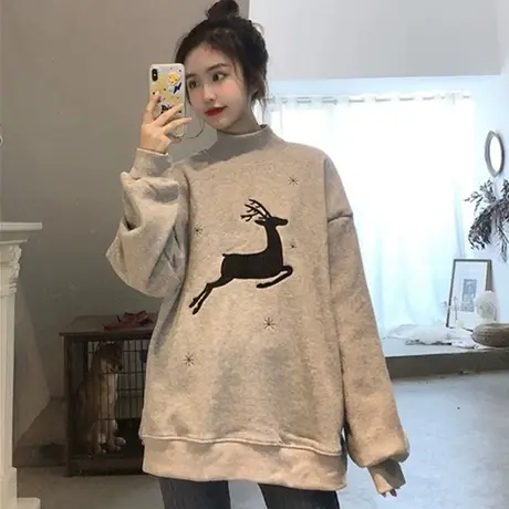 半高领卫衣女2020新款秋冬ins宽松韩版上衣加绒加厚waitmore外套商品大图