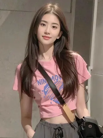 夏季高腰爱心印花短袖t恤女设计感小众bm甜辣妹粉色纯棉短款上衣图片