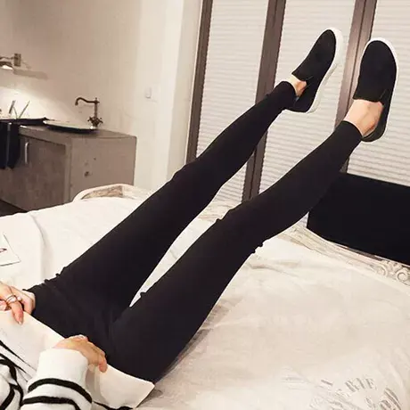 薄款外穿小脚打底裤破洞女裤秋2024新款大码九分学生紧身铅笔长裤商品大图