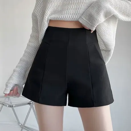 黑色西装短裤女高腰2024新款夏季休闲a字宽松显瘦阔腿外穿女短裤商品大图