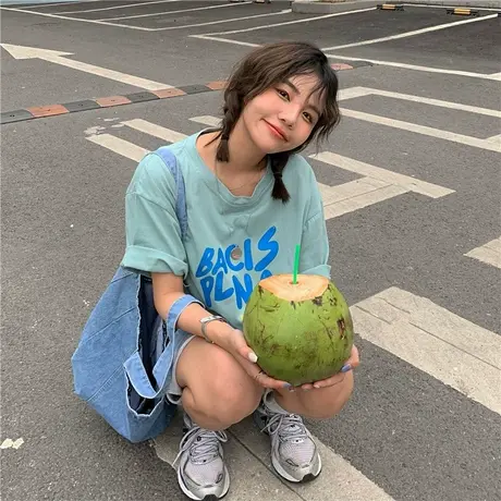 港风ins潮2023新款韩版盐系少女宽松百搭字母纯棉短袖T恤ulzzang商品大图