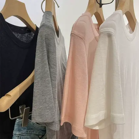 自留～会呼吸的柔软面膜tee!软糯清透圆领套头上衣打底衫女短袖图片