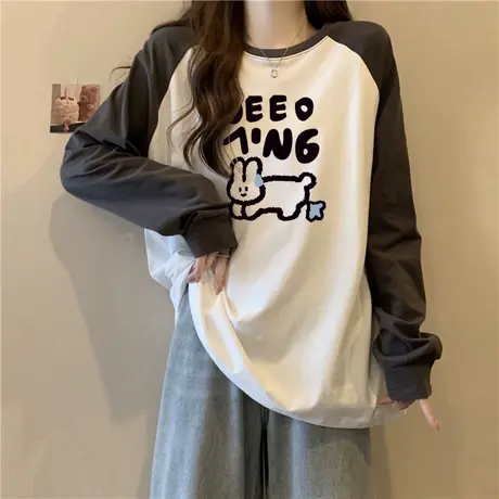 双面磨毛德绒打底衫女秋冬2024新款宽松插肩长袖T恤加绒加厚上衣图片