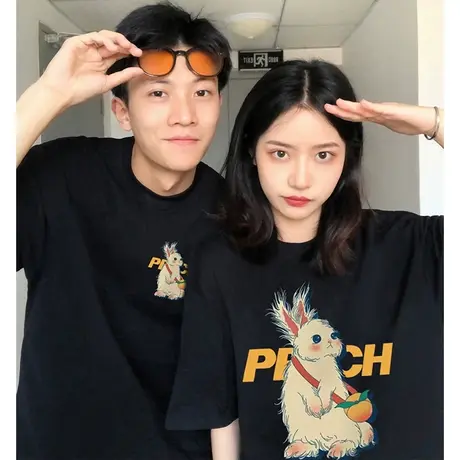 情侣装夏装纯棉短袖女t恤大版胖mm慵懒风穿搭显瘦ins潮牌洋气上衣商品大图