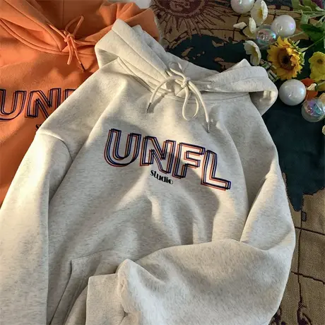 纯棉美式hiphop复古连帽长袖卫衣女春秋季宽松韩版高街小众上衣潮商品大图