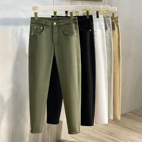 春夏款九分裤棉感百搭修身小脚男9分休闲裤韩版潮流男士牛仔裤子图片