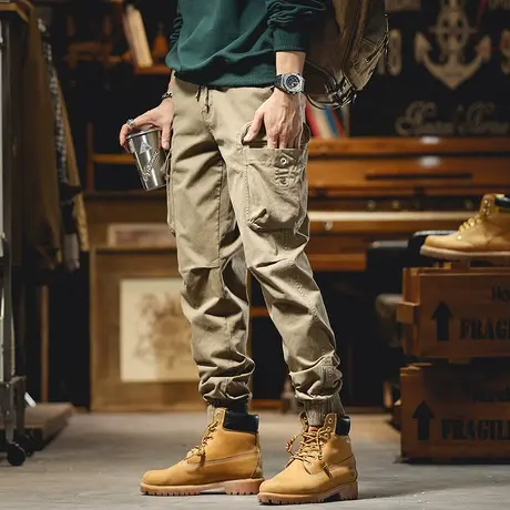 美式复古工装裤子男秋季宽松直筒男士休闲裤潮牌阔腿束脚哈伦裤男商品大图