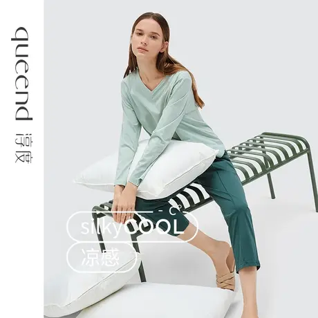 淳度【可外穿】睡衣女春秋长袖纯棉薄款家居服全棉V领居家服女商品大图
