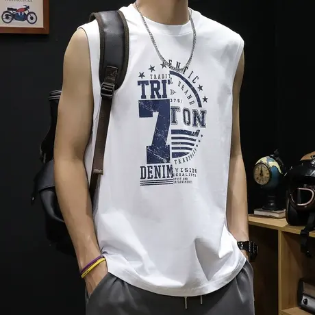 纯棉无袖背心男夏坎肩男士健身重磅短袖2024运动潮牌大码夏季篮球商品大图